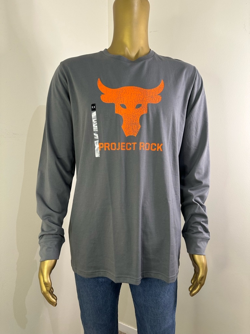 Under Armour Project Rock Long Sleeve Shirt - Gray with Orange Logo